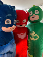 Load image into Gallery viewer, PJ Masks Gekko Catboy Owlette Fancy dress mascot costume hire service in the UK