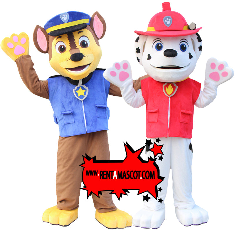Hire Chase and Marshall Pups mascot fancy dress mascot costume self-hire service in the UK.  Brilliant for self-wear party entertainment.  Suitable for Birthday parties, Childrens entertainment, Events, Shop openings, Schools, Celebrations and surprises.