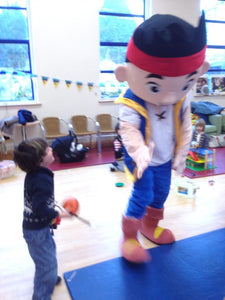 Jake neverland pirates Disney Channel Kids TV character mascot fancy dress costume hire for kids parties