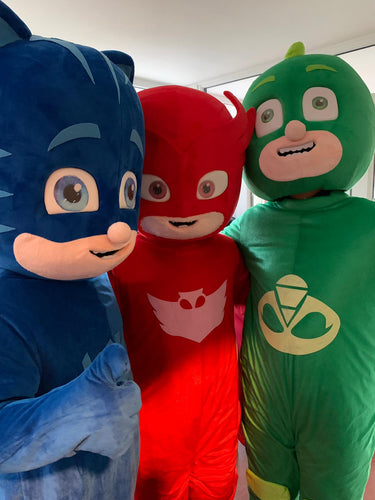 PJ Masks Gekko Catboy Owlette Fancy dress mascot costume hire service in the UK