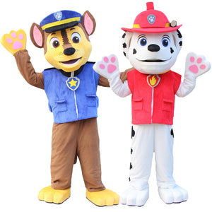 Chase and Marshall Paw Patrol fancy dress mascot costume hire service in the UK
