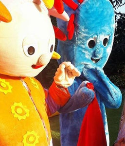 Upsy Daisy and Iggle piggle Night garden fancy dress mascot costume hire service in the UK