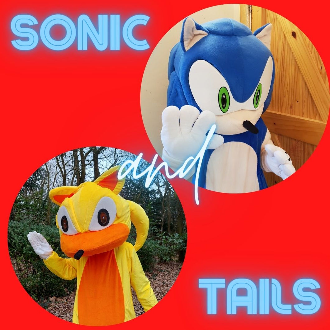SONIC the hedgehog and TAILS character mascot costume hire